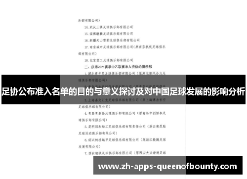 足协公布准入名单的目的与意义探讨及对中国足球发展的影响分析